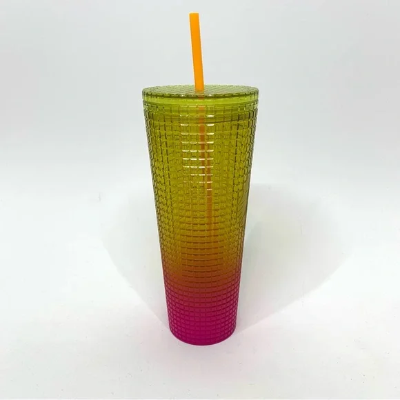 Starbucks Limited Edition Yellow Pink Ombre Jewel Grid Tumbler 2022 Tall 24 oz - Picture 4 of 7